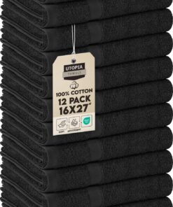 Utopia Towels - sehr saugfähige Baumwoll Salon-Handtücher, 12 Stück, Schwarz für Schönheit, Spa und Haarpflege zu Hause