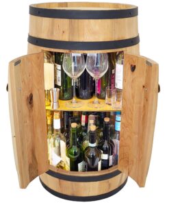Weeco Holzfass mit Türen und LED Beleuchtung, ideal für Weinkelche und Weinflaschen in der_Bar- | Weeco Holzfass bar mi