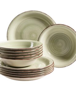 MÄSER 12-teiliges Tafelservice für 6 Personen, modern Vintage Look, handbemalt, Grün, Steingut, Olivgrün (Bel Tempo II)