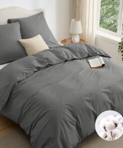 BEDSURE Bettwäsche 100% Baumwoll Bettwäsche-Set Anthrazit - für familienfreundliches Use 155 x 220 cm, Oeko-TEX Standard