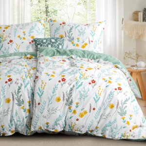 RUIKASI Bettwäsche 135x200 Grün - Bettbezüge Set mit Blumen Muster | Weich und Bügelfrei