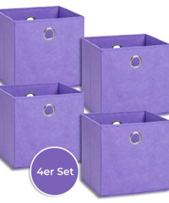 Storanda 4er Set Aufbewahrungsbox 33x33x33 cm Flieder - Extra Große Griffe, Stabil & Faltbar für Kallax Regal - Ideal fü