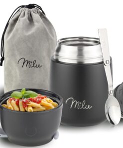 Milu® Thermobehälter für Essen 450ml, Edelstahl Warmhaltebehälter mit Löffel, für Kinder und Erwachsene, thermische Lunc