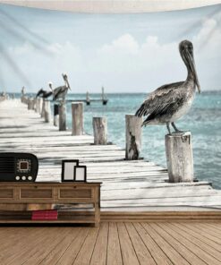 CEVAN Seevögel Am Meer Wandbehang XXL Landschaft Dekoration 350x250cm Weiß Blau