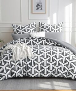 Aisbo Bettwäsche Geometrisch Grau 220x200cm 3 Teile Set mit Kissenbezügen OEKO-TEX