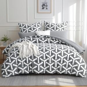 Aisbo Bettwäsche Geometrisch Grau 220x200cm 3 Teile Set mit Kissenbezügen OEKO-TEX