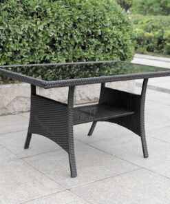 Calma Lux® Wetterfest Gartentisch 120x70x68cm mit Glas Tischplatte für Terrasse und Balkon (Schwarz) Calma Lux® Polyra