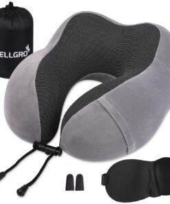 WELLGRO Nackenkissen Set mit 3D Schlafmaske und Ohrstöpsel - Reisekissen - ideal für Business-Travel - bequeme Nachtruhe
