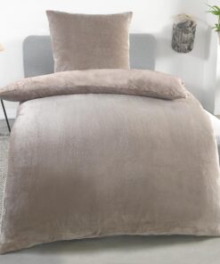 Kuscheli Winter Wende Plüsch Bettwäsche 135x200 Nicky-Teddy Cashmere Touch Coral Fleece + Kissenbezug Taupe + Warmesbett