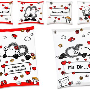 JACK Renforcé Partner Bettwäsche Sheepworld 4 TLG. Traum Mann & Frau 135x200cm Wendebettwäsche Schaf Herzen 1.Partner