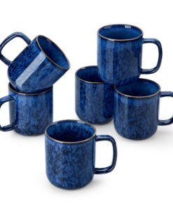 vancasso STARRY Steingut Kaffeebecher Set 6er 360ml Blau - Spülmaschinenfest Mikrowellenfest