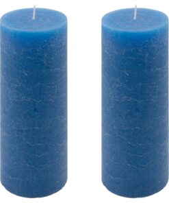 Rustik Kerzen Deko für Hochzeits- und Weihnachtsdeko (blau, 2) | Rustik-Rund-Kerze 20 cm Hoch 2x (blau, Deko) | Weihnac