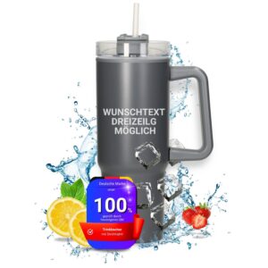 Personalisierter Tampa Thermobecher 800 ml - Edelstahl für Heiß-& Kaltgetränke - Trinkflasche mit Strohhalm und Griff, F
