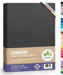 Leevitex® Premium Spannbettlaken - 100% Mako-Jersey-Baumwolle - Anthrazit/Grau | ÖKO-TEX | 170g/m² | Boxspringbett & Was