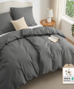 BEDSURE Bettwäsche - Baumwollig, 4-teilig, Anthrazit, Oeko-TEX, Reißverschluss - Perfect für Familie & Kinder, Ideals fü