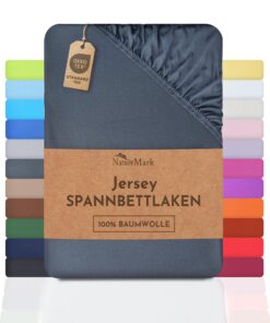 NatureMark Jersey-Spannbettlaken 100% Baumwolle (OEKO-TEX Standard 100), anthrazit – 180×200 / 200×200 cm