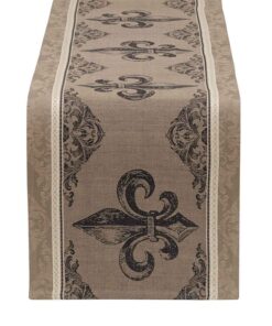 DII Französischer Stil Tabletop Küche Sammelstück Baumwoll-Reversibler Tischrunner 14x72 Fleur de Lis Stripes