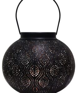 Marrakesch Schwarzer Laterne aus Metall | Wohnzimmer Deko & Gartenlicht | Kerzenhalter 22cm Windlicht