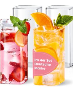 HELPY Glass - Spülmaschinenfest Longdrinkgläser Set - Perfekt für Iced Coffee, Matcha, Limonade, Milchshake, Smoothie, S