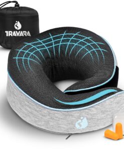 TRAVARA Flugzeug Nackenkissen - Memory Foam - Kompakter Reisekissen für Lange Flüge - Erwachsene - für Auto und Flugzeug