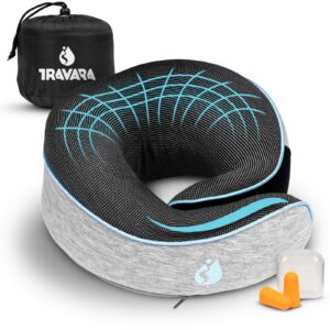 TRAVARA Flugzeug Nackenkissen - Memory Foam - Kompakter Reisekissen für Lange Flüge - Erwachsene - für Auto und Flugzeug