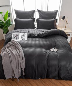 Bettwäsche 135x200 2-teilig Set Schwarz mit Reißverschluss für Einzelbett Ganzjährig Warm Weich Bügelfrei Mako Satin Dam