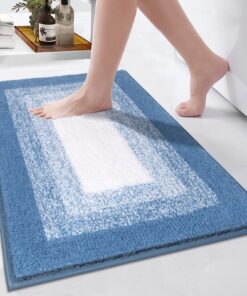 Enyhom rutschfeste Badteppich Weiche Wasserdurchlässig 45x65 cm Blau Duschmattentoaletteteppich Extra Flauschig