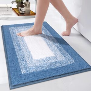 Enyhom rutschfeste Badteppich Weiche Wasserdurchlässig 45x65 cm Blau Duschmattentoaletteteppich Extra Flauschig