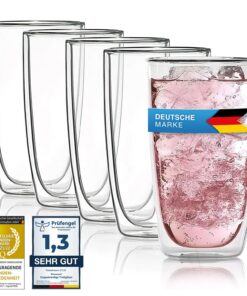 Dimono® Doppelwandiges Borosilikatglas Trinkglas 4er Set – Ideal für Latte Macchiato, Longdrinks & Cocktails