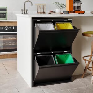 VEEHAUS Mülleimer Für Küche Mit Klappen Edelstahl Schwarz (4 x 15 LT - 60 LT)