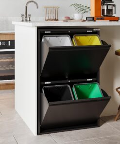 VEEHAUS Mülleimer Für Küche Mit Klappen Edelstahl Schwarz (4 x 15 LT - 60 LT)