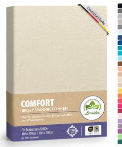 Leevitex® Premium Spannbettlaken 100% Mako-Jersey-Baumwolle - Creme/Naturweiß | ÖKO-TEX | 170g/m² - für Boxspringbett &