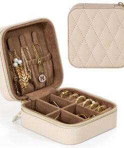 KAMIER KAMIER Beige Mini Schmuckkästchen für Damen Travel Zuverlässige Ohrringe Ringe Halsketten Aufbewahrung 2,5x3x1,5