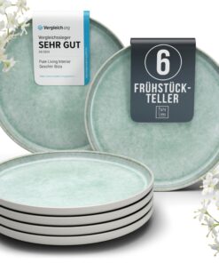 Pure Living Steingut Frühstücksteller Set 6 Personen Ibiza TESTSIEGER Türkis
