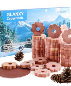 GLANXY Premium Zedernholz-Mottenringe Ringe 36 Stück | Chemiefreies Langzeit-Schutz-Mottenfallecontra Kleiderschrank | N
