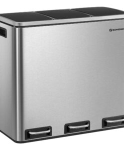 SONGMICS Küchenmülleimer 3 x 18 L, 3-Fach-Trennsystem, inkl. 15 Müllbeuteln, metallicsilber-tintenschwarz LTB54NL