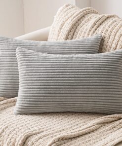 MIULEE Hellgrauer Kordsamt Kissenbezüge Set für Sofa und Couch 40x80 cm Dekorative Zierkissenbezüge Zuhause Wohnzimmer