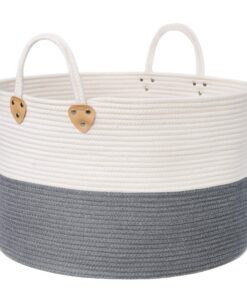 SONGMICS Baumwollseilkorb, Wäschekorb aus Baumwolle, für Spielzeug und Kleidung, grau-beige, 100 L, 55 x 55 x 35 cm, LCB