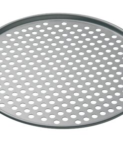 MasterClass Antihaft-Pizzablech - Backofen und Pizzaofen, gelochtes Metall, Rund 32cm, mit Hülle, Grau