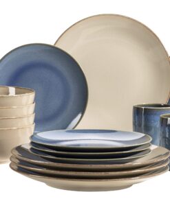MÄSER 931872 Serie Ossia Geschirr-Set für 4 Personen: mediterraner Vintage-Look, 16-teiliges Kombiservice, Keramik - San