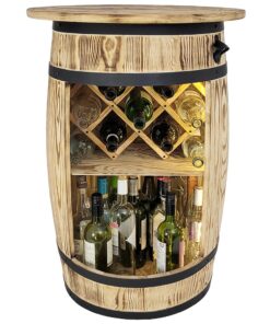 Weeco Holzfass mit LED Leuchten und Weinhalter - Bar Tisch - Retro Stil - 80x50cm Hausbar Tabelle Weeco Holzfass im Re