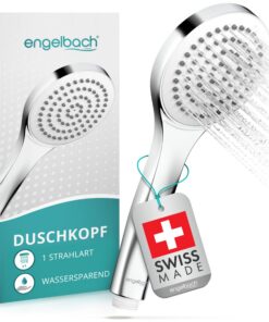 Engelbach® Wassersparender Duschkopf | Universal Brausekopf, Chrom, 9L/Min, Schweiz hergestellt