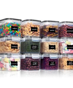 Vtopmart 0.8L Vorratsdosen Set mit 12 Stück - BPA-frei, Luftdicht & 24 Etiketten für Müsli, Mehl, Zucker (Schwarz)
