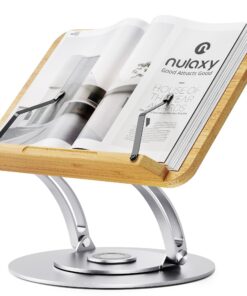 NULAXY 360° drehbarer Lesenbuchhalterständer, Kochbuchständer für die Küche, Notenhalter mit Seitenklammern – Silber