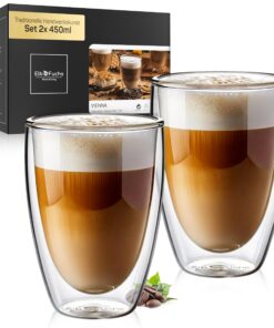 ElbFuchs® Latte Macchiato Gläser | Doppelschichtige Cappuccino Gläser für Entertaining | Klein🍖 | Kristallklar & Thermob
