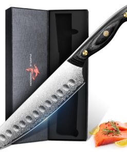 Purple Dragon Damast Santoku Messer - Küchenmesser mit VG10 Kernen und Holzgriff – Ideal für Männer und Frauen im Haus -