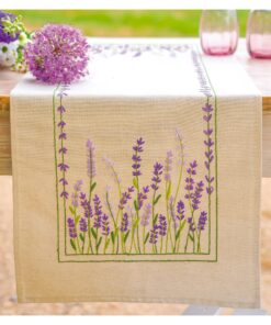 VERVACO LavendelStickpackung für Erwachsene Tischläufer zum Selbersticken Vorgezeichnet ca. 35 x 95 cm