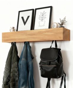 Design Wandgarderobe aus Eiche – Versteckte Haken & Ablage – Minimalistisches Regal mit 5 Haken für Flur & Wohnzimmer