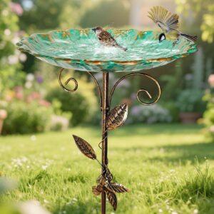 Vogeltränke Stehend Winterfest Mit Erdspieß, Vögel Wassertränke Draußen Garten, Metall Vogelbad für Stehen Φ 25,5 x 77 c