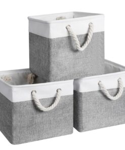 Cozary Aufbewahrungsbox Set - Faltbar - Regal, Schrank und Kleidung Aufbewahren - Metalleinsatz und Baumwollgriff - 3er